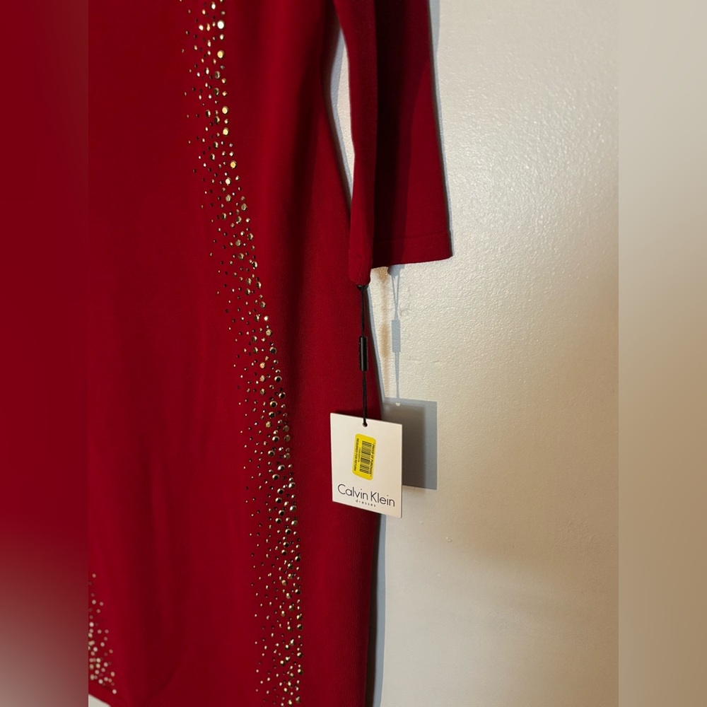 Calvin Klein Scarlet Dress with Metallic Details - Picture 5 of 10